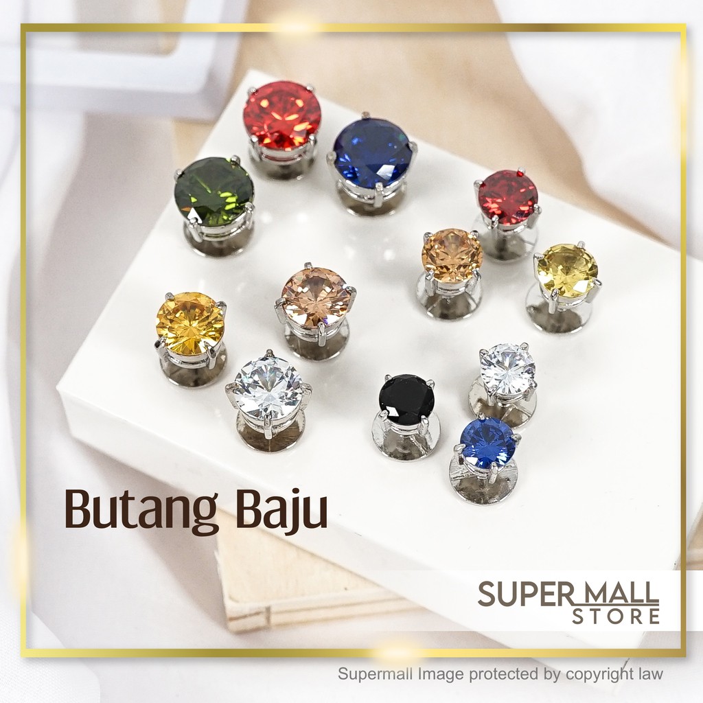 Butang Baju Melayu Batu Zircon 8 Mm Clothes Button For Men's Korea Rhinestone Butang Baju Melayu 5 Pcs With Box Murah