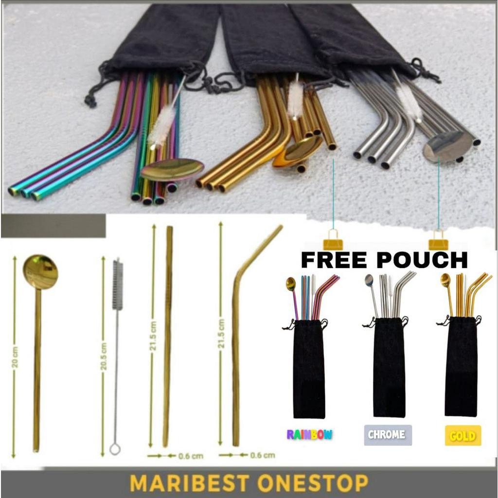 CLEARANCE 1 Set Stainless Steel Straw and Spoon Reusable Washable Drinking Metal Straw Utensil Cutlery Set Straw Besi