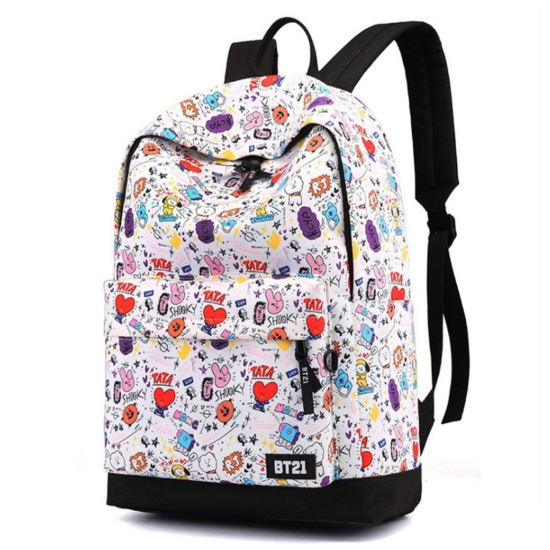 BEG BAG PREMIUM BP021 BT21 BY BTS KOREAN KPOP BACKPACK NEW DESIGN STYLISH FASHION WHITE BIG CAPACITY LINES BULLETPROOF