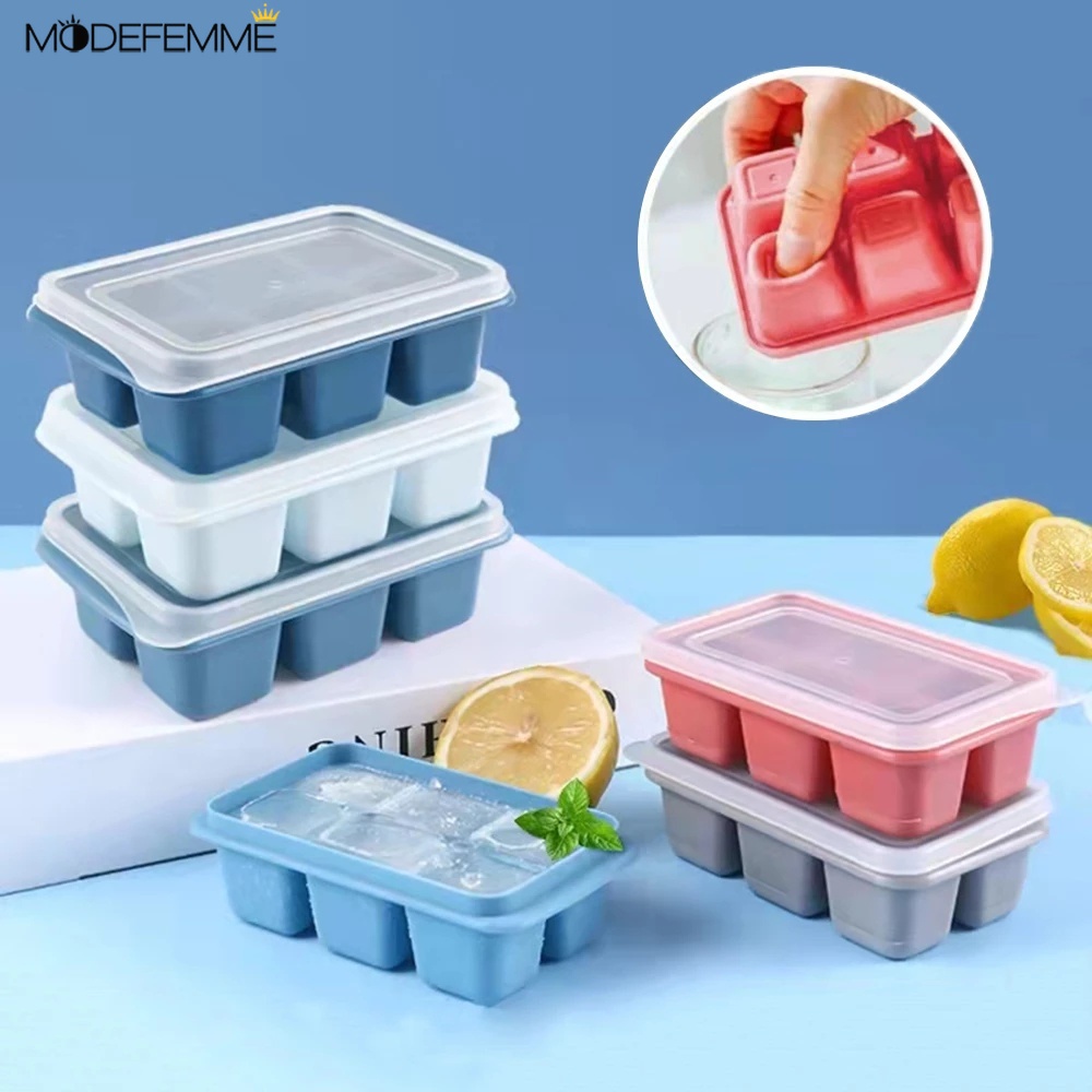 6 Grids Silicone Ice Cube Maker Mold / Release Ice Cube Trays with Lid / Home Fridge Whiskey Ice Cube Mold Kitchen Bar Accessories