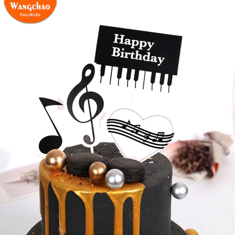 1set Piano Music Theme Cake Topper Happy Birthday Cupcake Cake