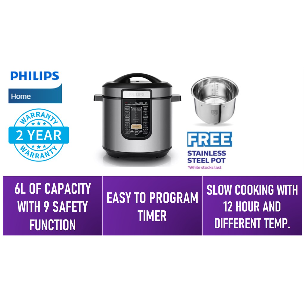 Philips AllInOne Pressure Cooker 6.0L HD2137 (FREE STAINLESS STEEL POT) Shopee Malaysia