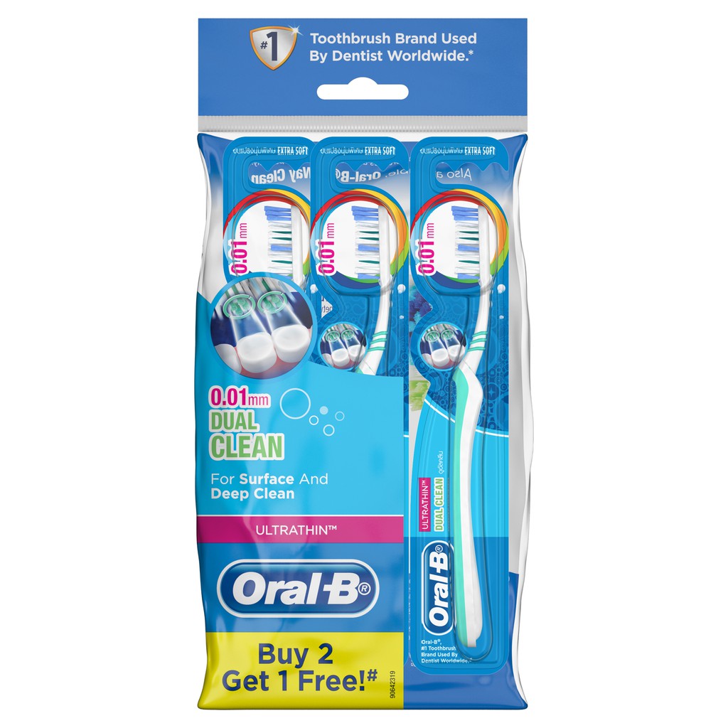 OralB UltraThin Dual Clean Extra Soft Manual Toothbrush (3 Pcs