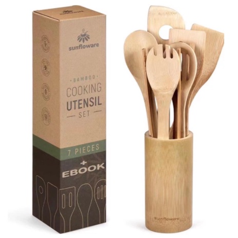 7 In 1 Eco Friendly-Bamboo Kitchen Utensil Set Tool Kitchenware