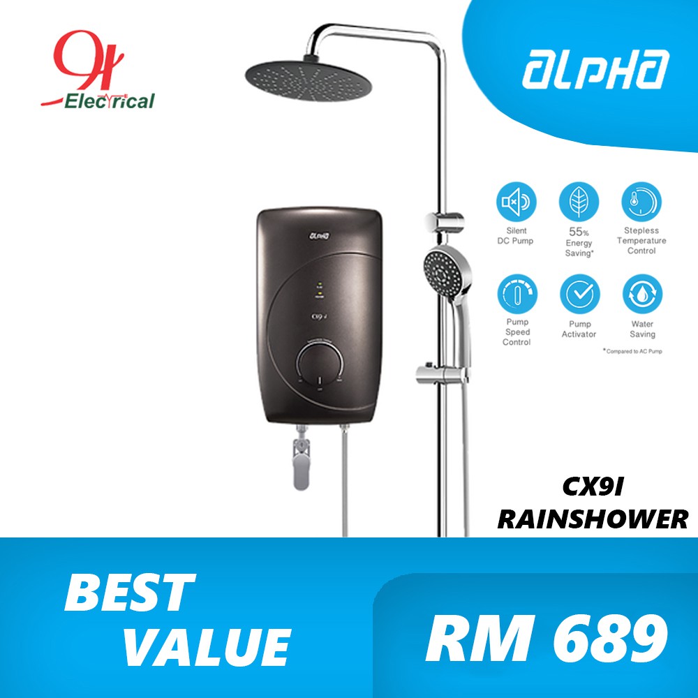 ALPHA DC PUMP Instant Water Heater with Rainshower CX9I ( DK Mocha ...