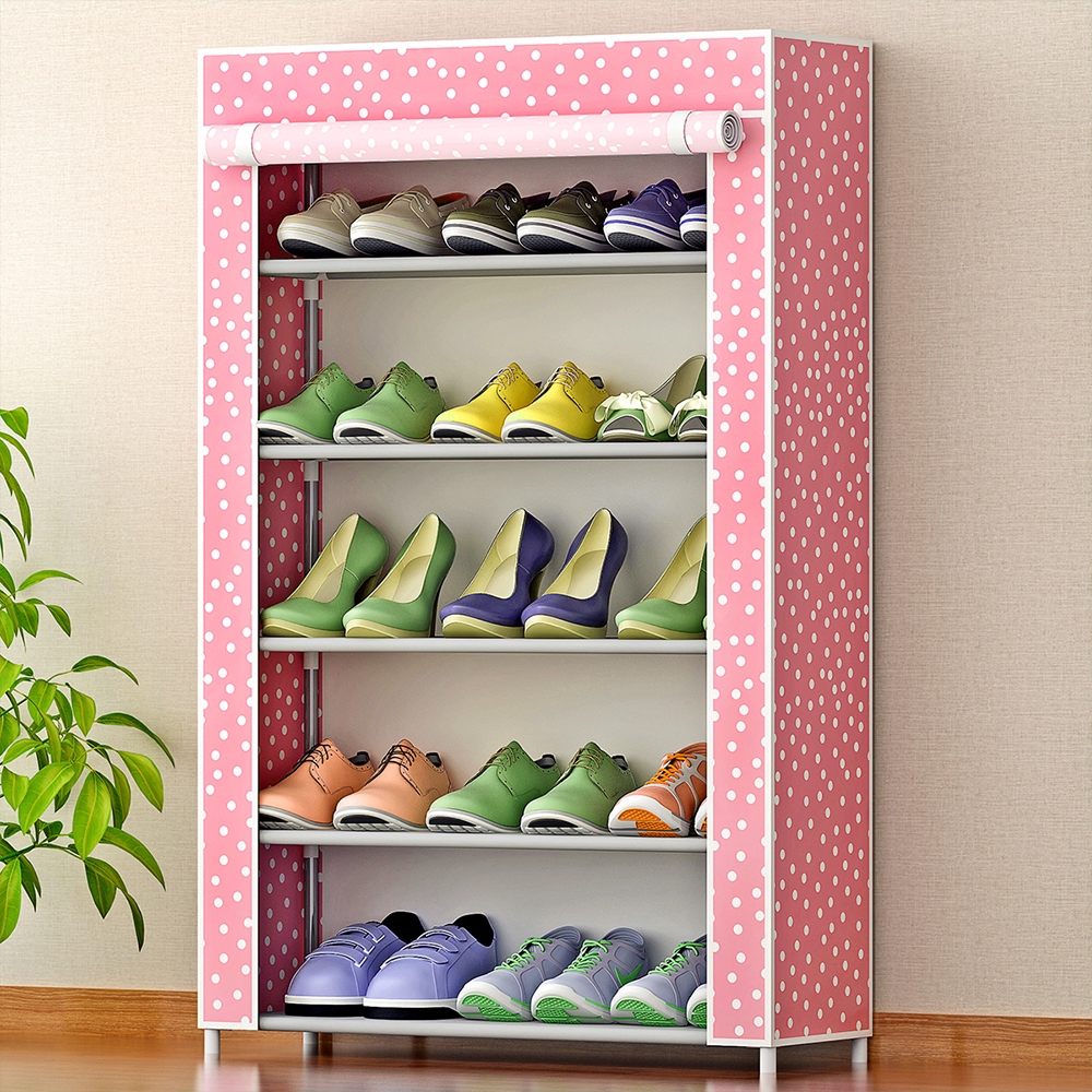 Non Woven Fabric Storage Shoe Rack Hallway Cabinet Organizer Holder 5 Tier Assemble Dust Proof Shoes Shelf Shopee Malaysia