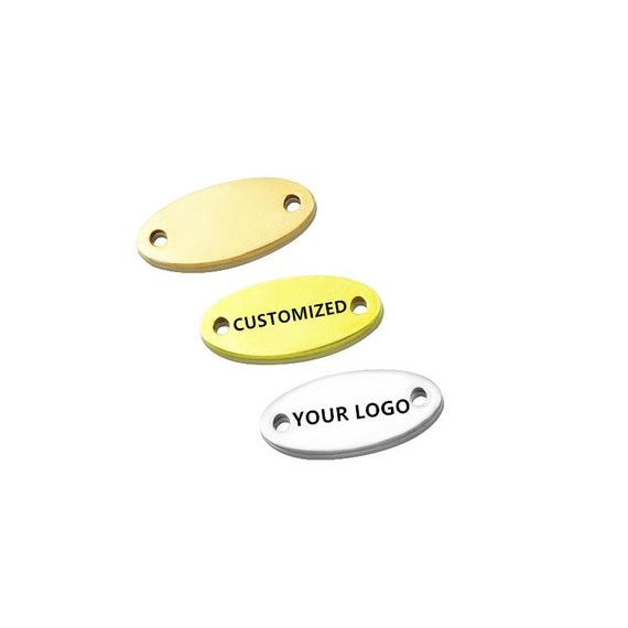 50pcs/lot customized oval tag clothing labels Engravable Oval Connecter Mini Size custom logo oval tags accessories