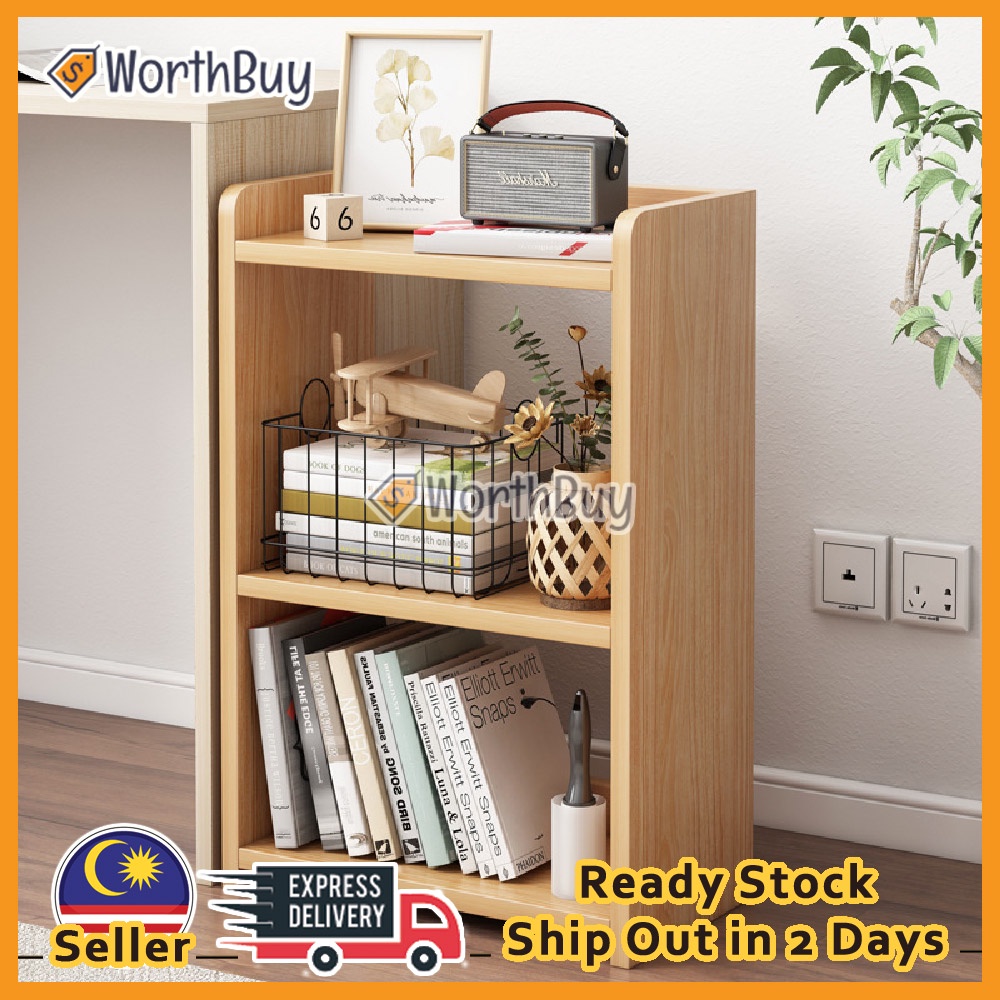Worthbuy Wooden Shelf Storage Cabinet Multilayer Book Rack Living Room ...