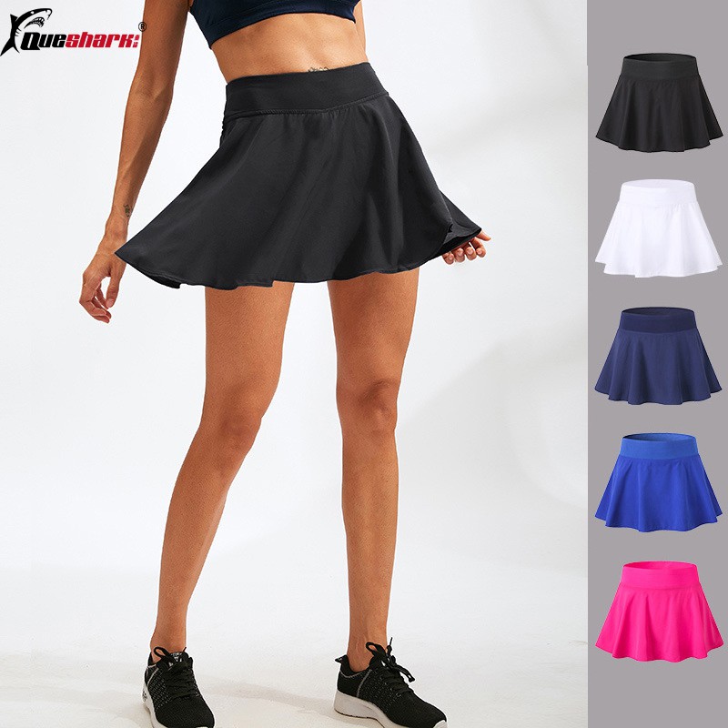 Queshark Professional Women Anti Exposure Tennis Skirt Sports Gym