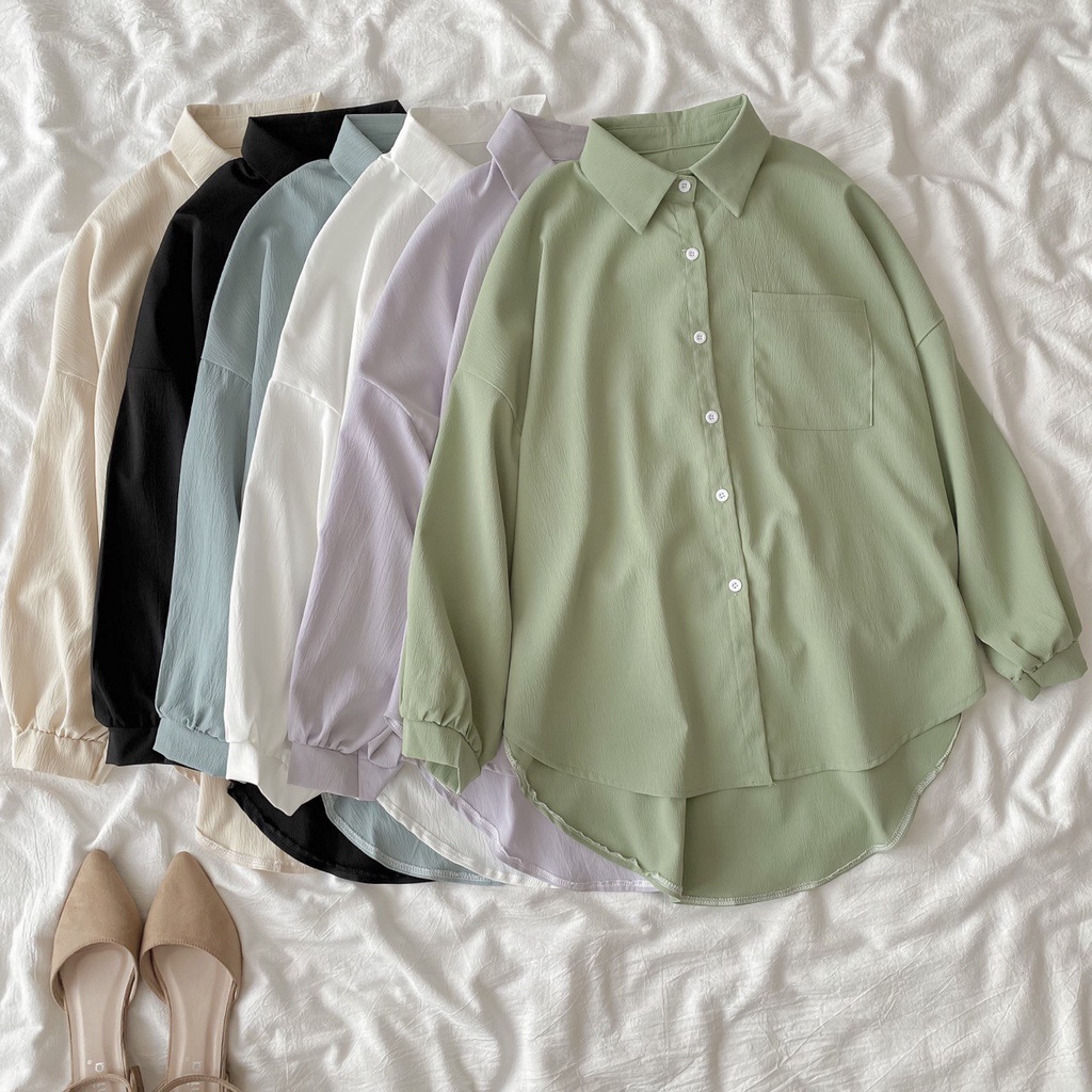 READY STOCK Ernie Top simple loose plain pastel korean style fashion aesthetic women blouse wanita ootd vintage kemeja