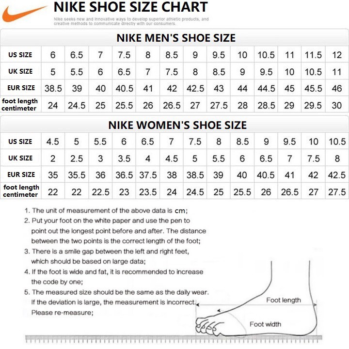 nike air force 1 shoe size chart 