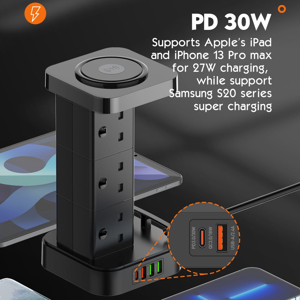 Ldnio Tower Extension Plug with USB Surge Protector Wireless Charging ...