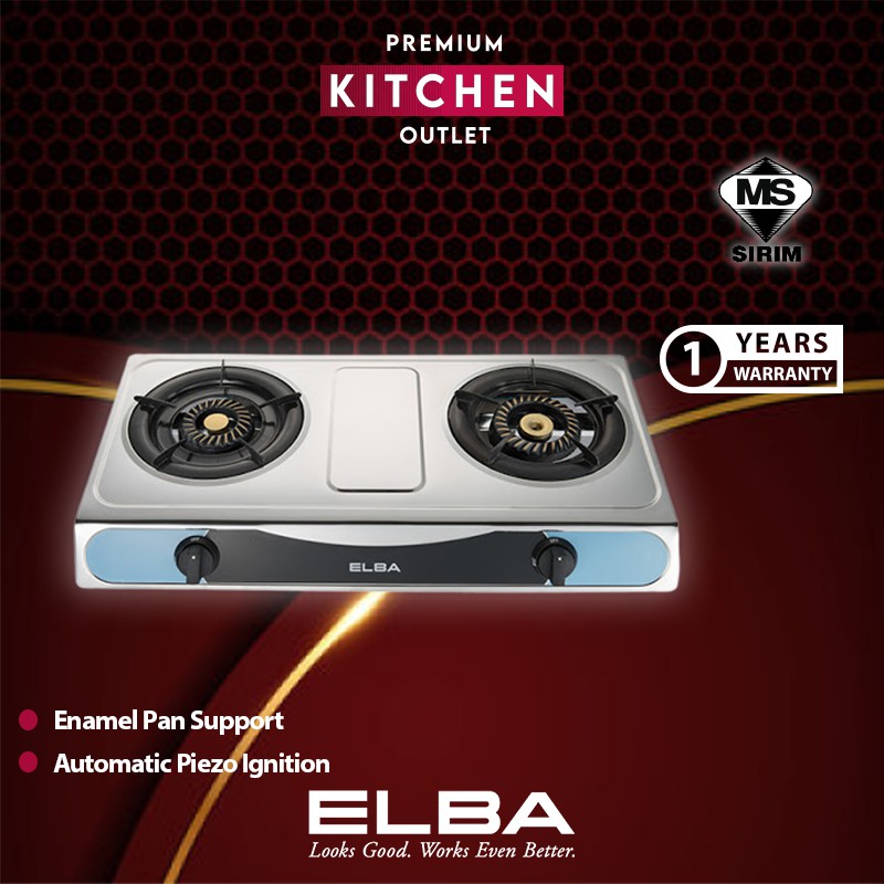 Elba 2 Burner Gas Stove EGSF7112(SS) Stainless Steel Kitchen Stove Gas