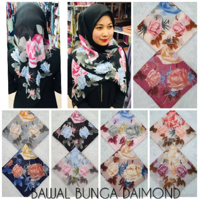 Tudung Borong 10 20 Pcs Bawal Bunga Diamond Random Shopee Malaysia
