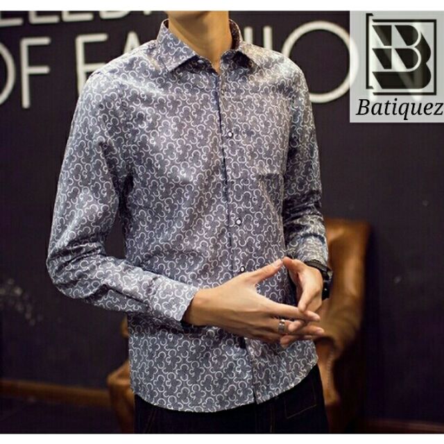 Kemeja Batik Blue-Floral Slim Fit  Shopee Malaysia