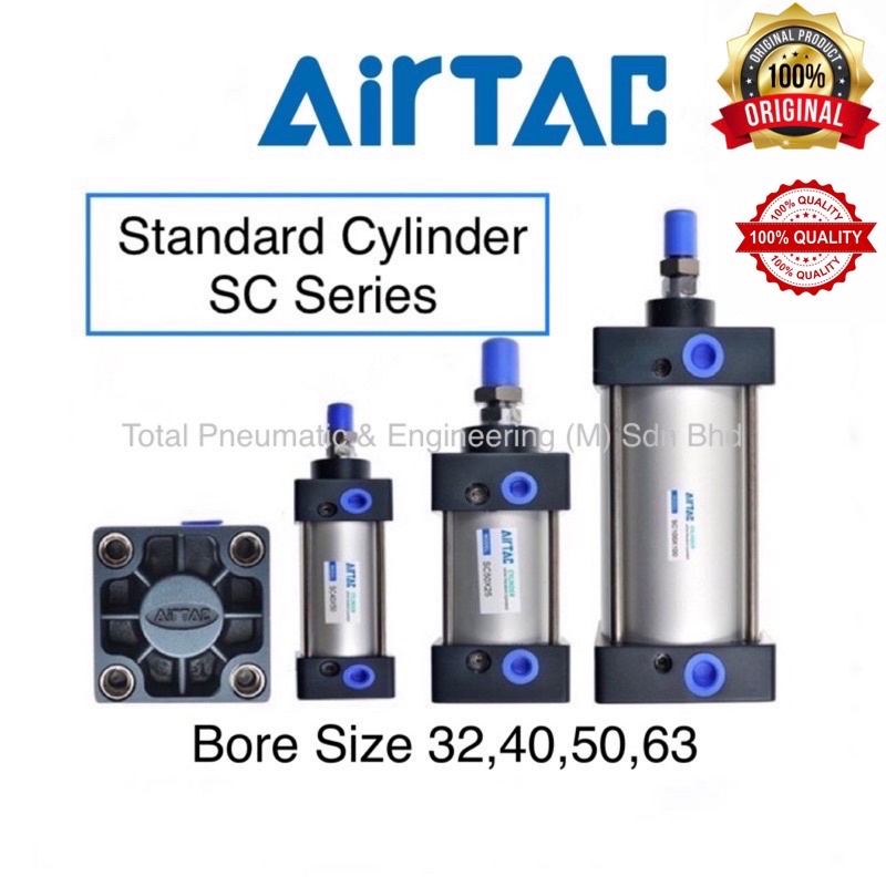 AIRTAK Air Cylinder SC 32×250 PT1/8 Bore: 1 1/4 Stroke: 9.84 Screwed Piston Rod Dual Action 