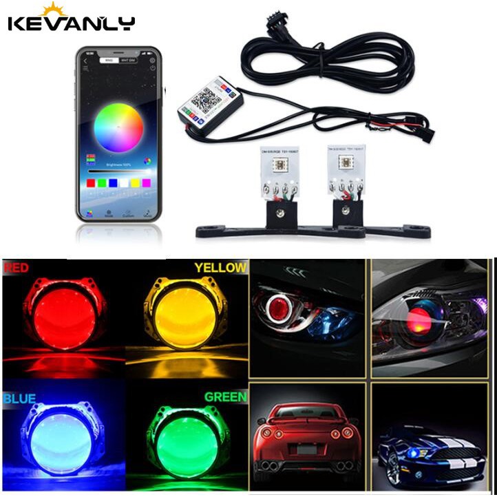 Car Led  DRL Devil Eye Demon Evil Eyes LED Bluetooth APP RGB 2.5 Headlights Motorcycle Mini Projector Lens Accessories DIY