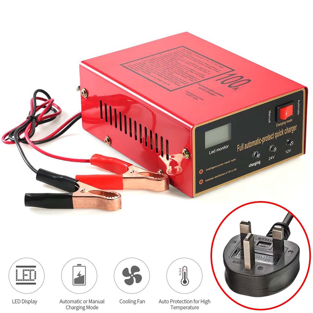 Universal Vehical Car Motorcycle 12V/24V 10A 140W Lead Acid Battery Charger Battery Moto batteries PreHat malaysia plug