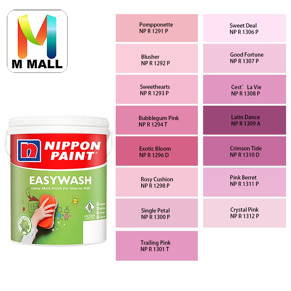 (12911312) 1L Nippon Paint Vinilex Easywash Lustrous Pinks & Reds