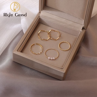 ✨Ready Stock✨5pcs/set Simple Ring Adjustable Pearl Rings for Women Korean Version Ins Personalized Index Finger Ring