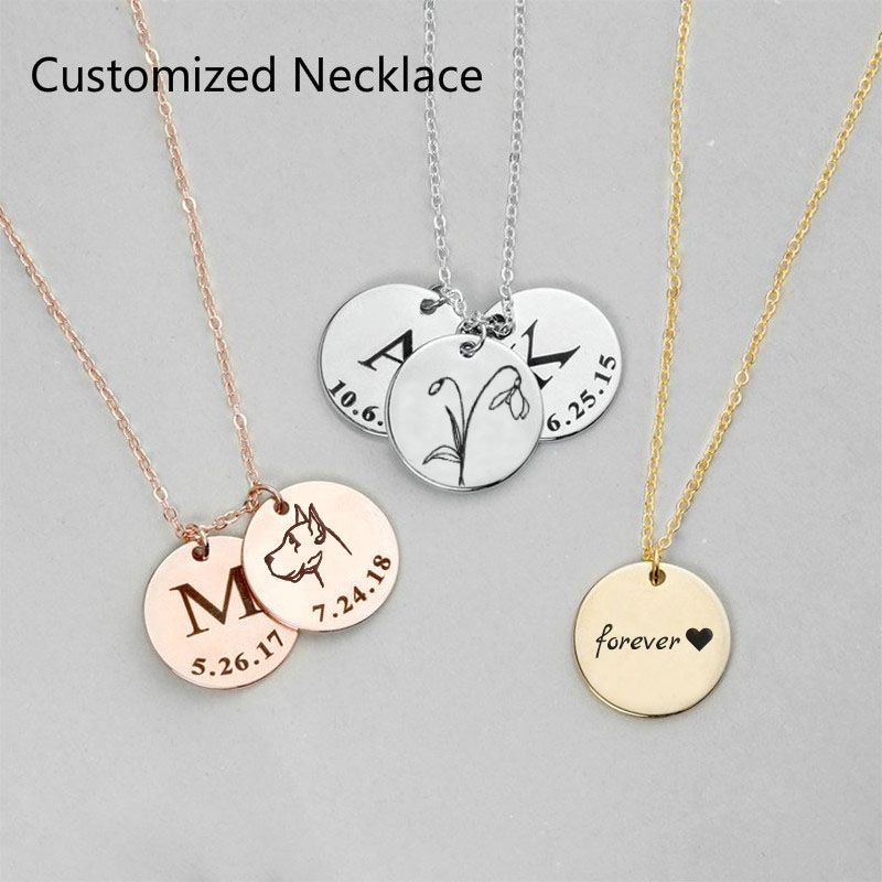 Fashion Jewelry Personalized Round Necklace Stainless Steel Customized Nameplate Jewelry Gifts