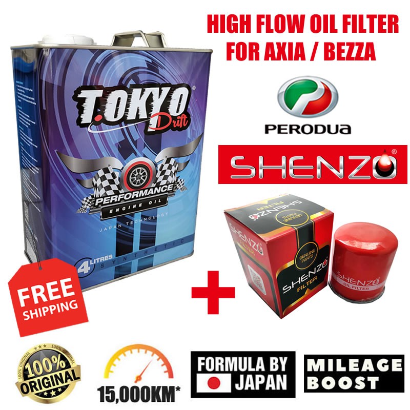 [HIGHEST API SP] 0W20 Fully Synthetic Engine Oil 4LTokyo Drift + Axia Bezza Aruz Myvi G3 Oil Filter Minyak Hitam