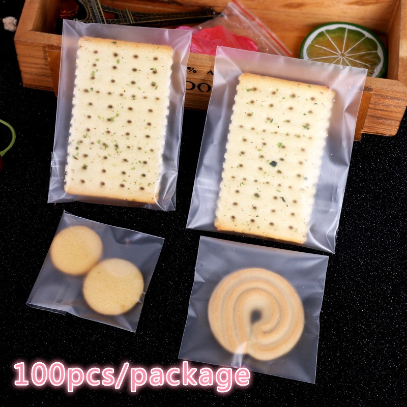 100 PCS Baking Bags Cookie Plastic Packaging Bag Frosted Translucent