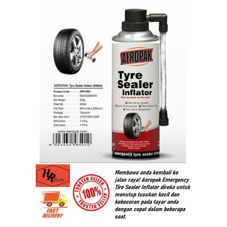 AEROPAK Tyre Sealer Inflator Kegunaan Kecemasan/ Emergency Tyre