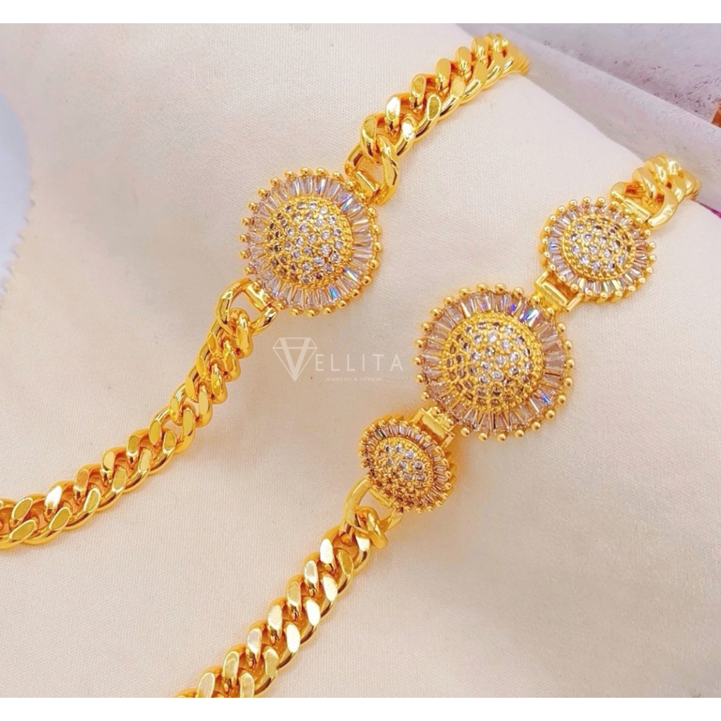 [VJ] Cop916 Bracelet "Sunflower CZ" 999.9 Bangkok Gold Plated Curb Elegant CZ < Rantai Tangan Permata Zircon>