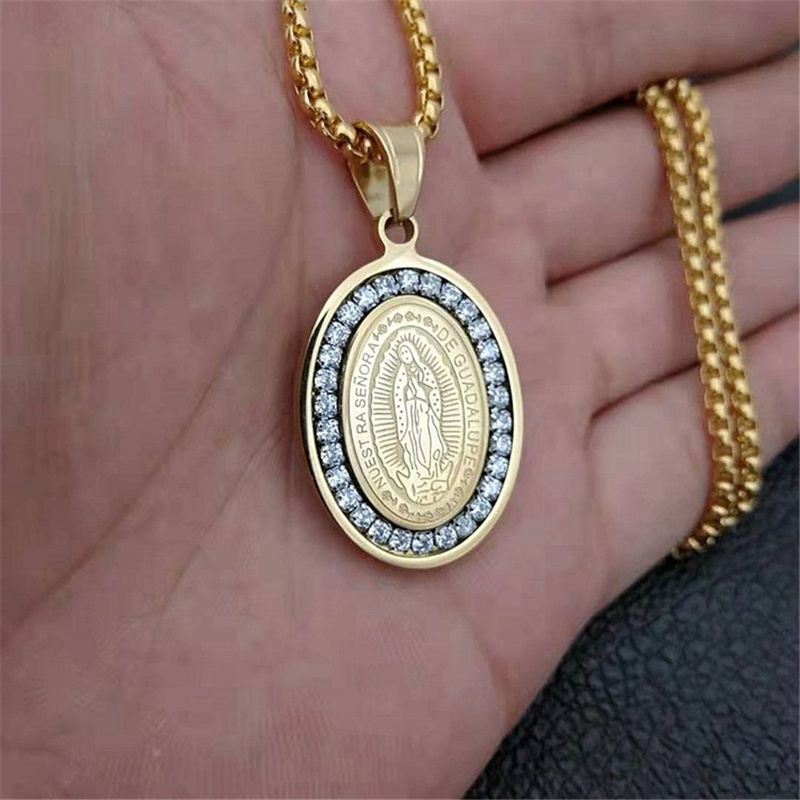 Religious Stainless Steel Virgin Mary Pendant Necklace