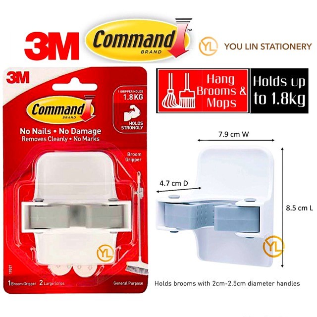 Command 17007-3NA Pinza Per Scopa E Mocio Bianca – Supporto A Parete Senza Fori, Strisce Adesive Incluse