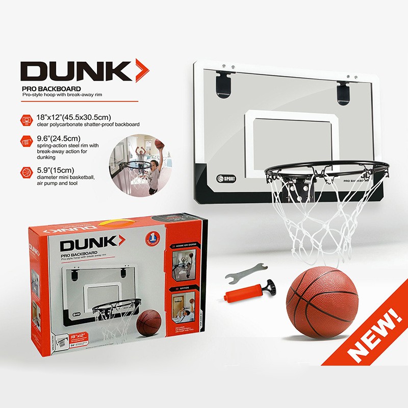 18"x12"  Mini Basketball Hoop with Net Basketball Pump Hardware Indoor Bedroom 