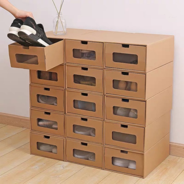 Minimalistic Cardboard Box Shoes Organiser With Drawer Sneakers Ready