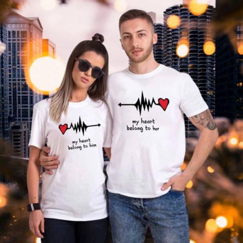 ?BAJU VIRAL COUPLE TSHIRT ?VIRAL MY HEART BELONGS TO HIM AND MY HEART BELONGS TO HER 100% COTTON READY STOCK
