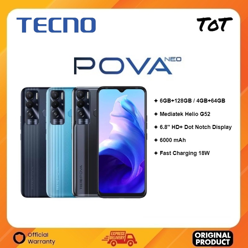 Tecno Pova Neo Big Massive Battery Big Screen Memory Fusion (4 + 64GB & 6 + 128GB)