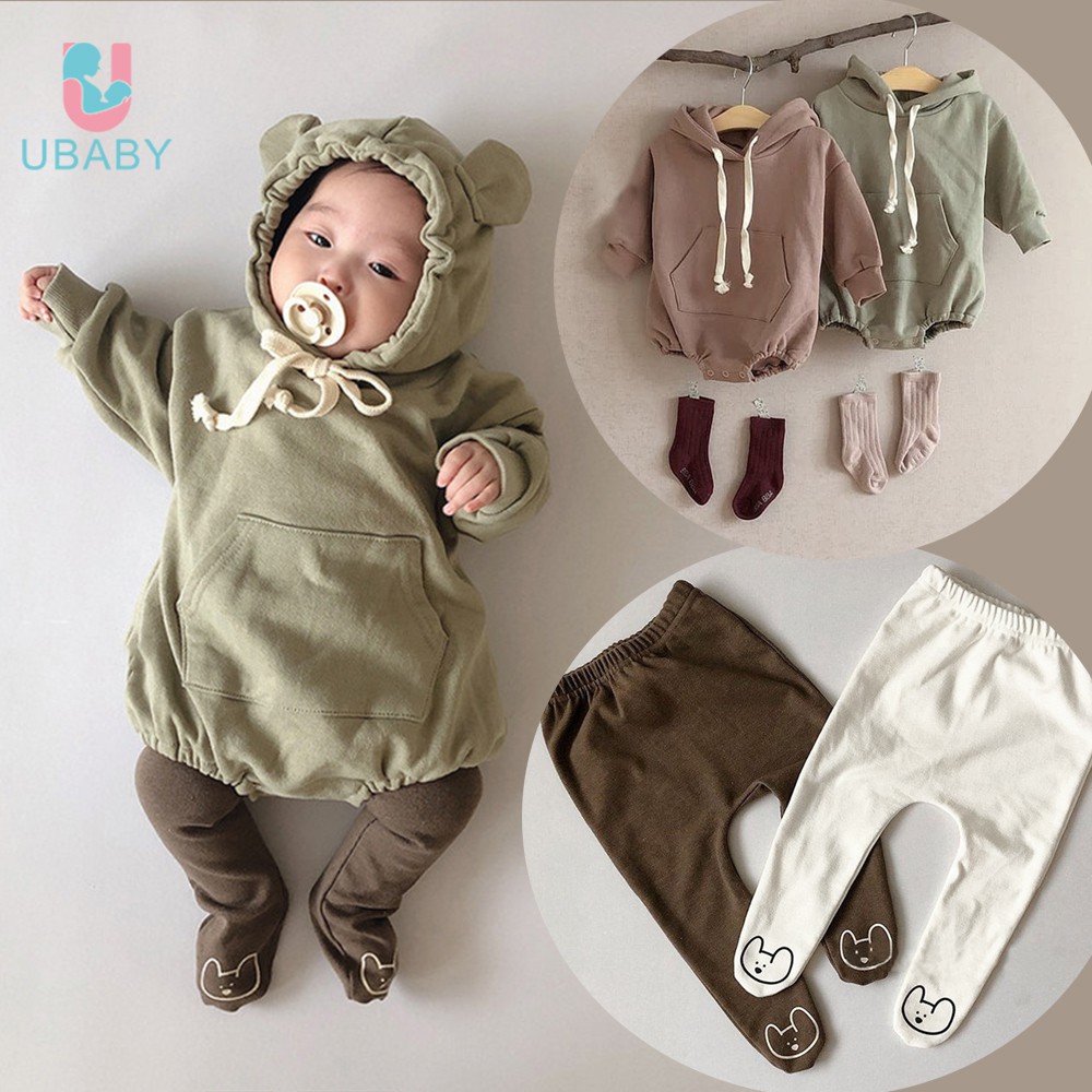 Bear Ears Hooded? Jumpsuit Cotton Long Sleeve Baby Boy & Girl Bodysuit (Long Pant Separately)