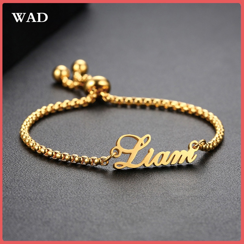 【Custom Name Bracelet 】Women Girls Stainless Steel Custom Crown Letters Adjustable Bracelet Fashion Jewelry