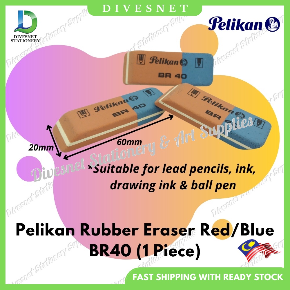 Pelikan Rubber Eraser Red/Blue BR40 Pemadam Pen dan Pemadam Pensil 2 in