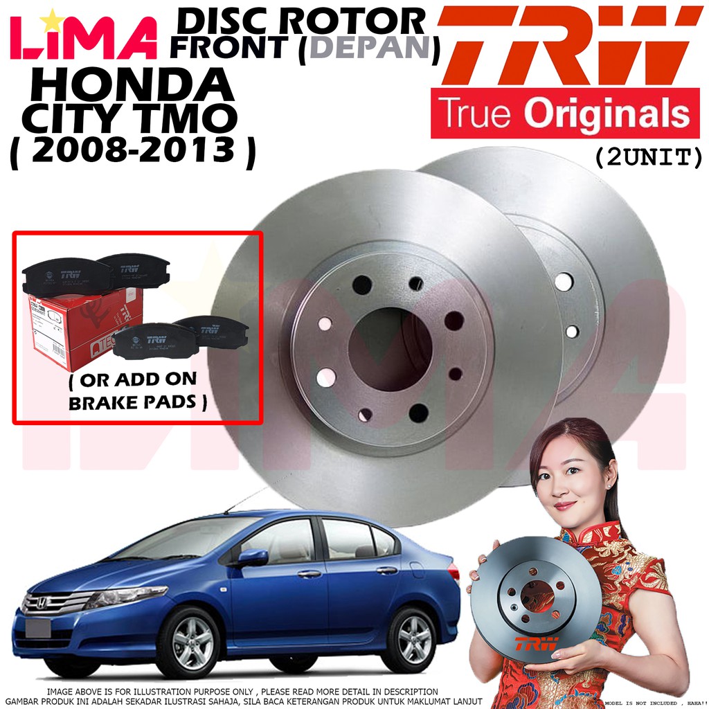 Honda City Tmo Front Rear Brake Disc Rotor Trw Original 2008 2013 Shopee Malaysia