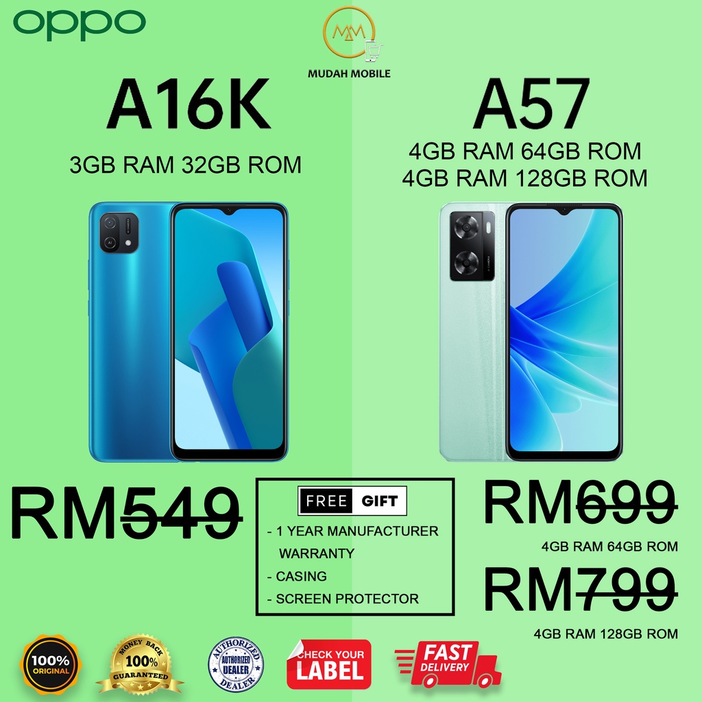 OPPO A16K [3+32GB] A57 [4+64GB] [4+128GB] 100% Original 1 Year ...