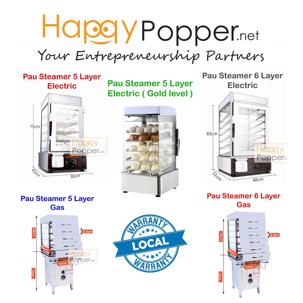 Happypopper Commercial Electric Gas Pau Pao Dim Sum Steamer 5 6 Layer 5layer 6layer Machine Heavy Duty 商用燃气电蒸包机