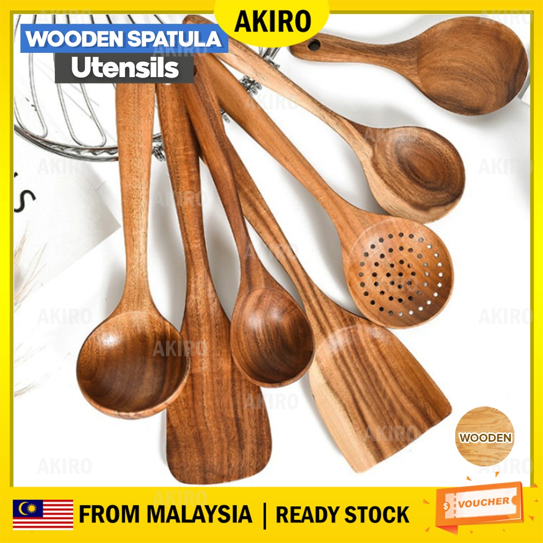 AKIRO Wooden Cooking Utensils Spatula Spoons Laddle Kitchen Cooking