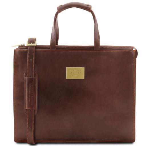 TL PALERMO LEATHER BRIEFCASE 3 COMPARTMENTS FOR WOMEN BROWN TL141343