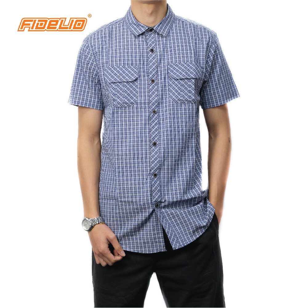 11 11 Fidelio Checkered Dwi Pocket Short Sleeves Shirt Baju Lelaki Corak Berkolar Lengan Pendek