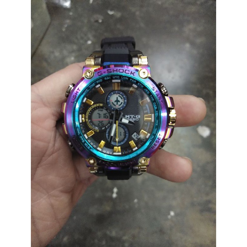 Ready Stock G Shock Mtg B1000rb Rainbow Dual Time Stainless Stell Digital Sport Watch Shopee Malaysia