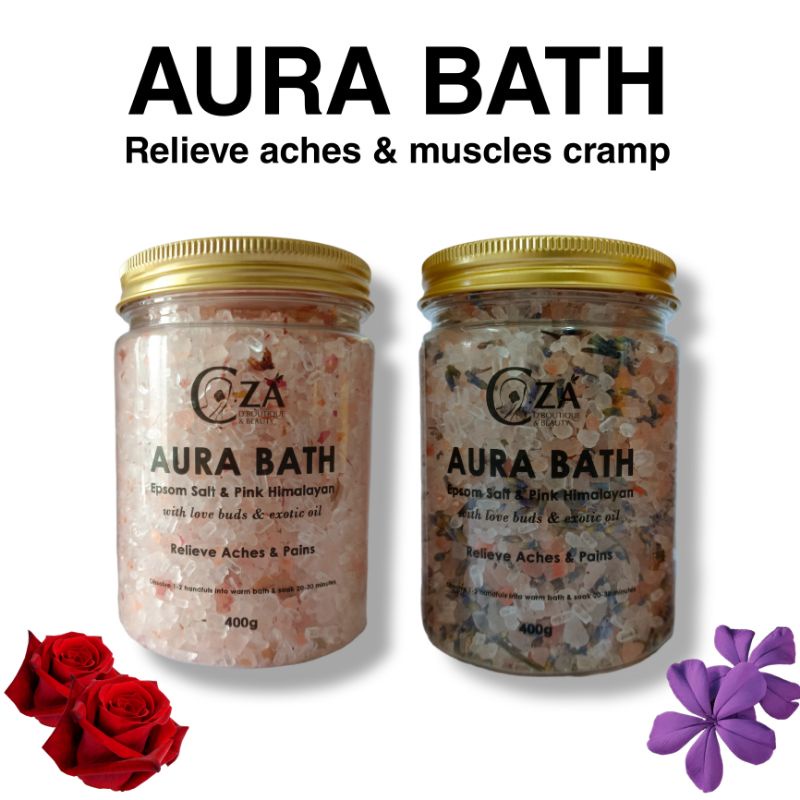Aura Bath Salt 400g boleh mandi guna baldi, Epsom Salt & Pink Himalayan Salt, Immediate relieve