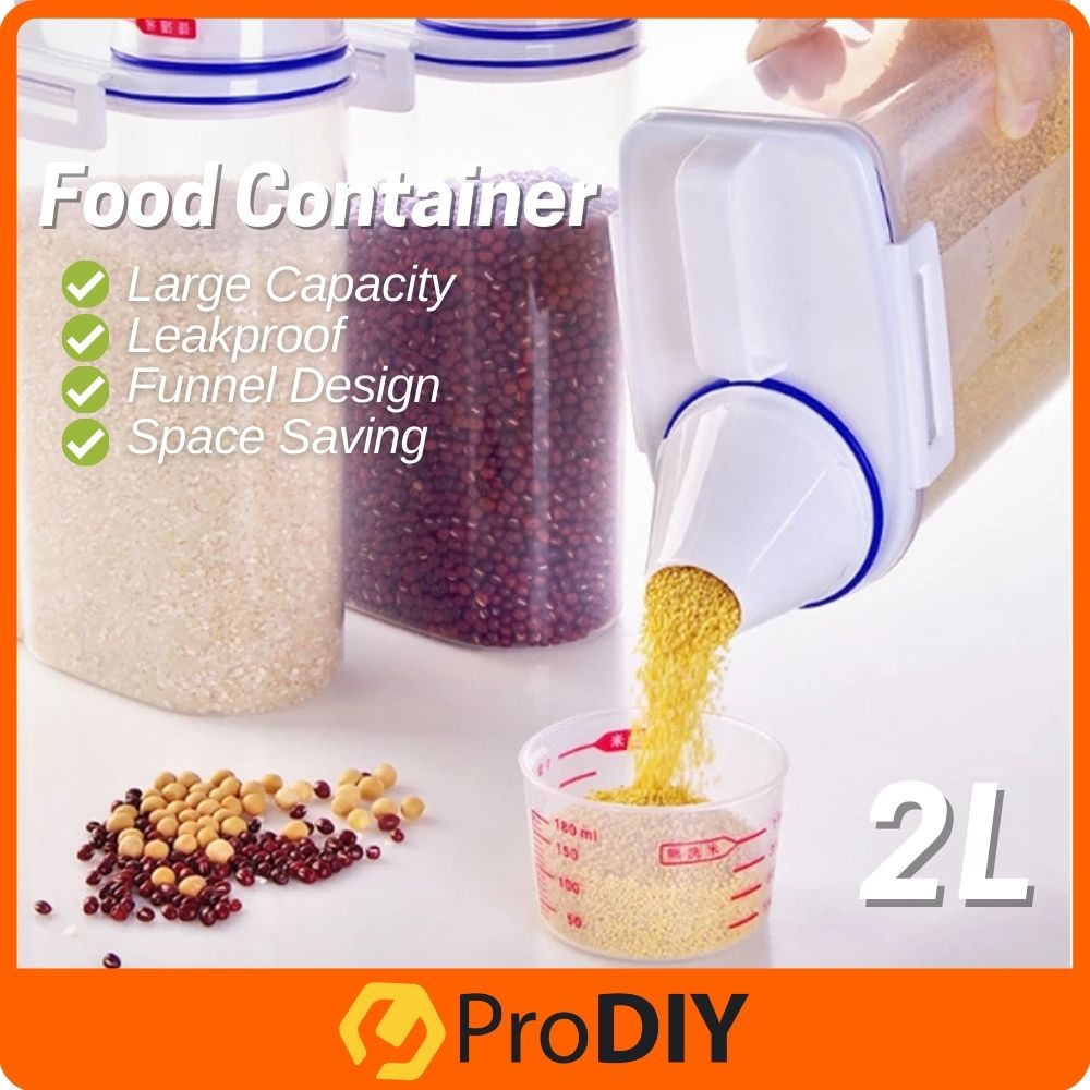 2L Food Container Dispenser Washing Powder Plastic Storage Box Cereal Grain Rice Kitchen Container with Measuring Cup