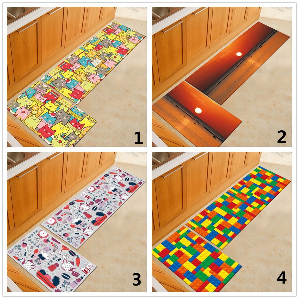 2pcs Set Kitchenware Printed Kitchen Floor Mat Karpet Alas Kaki