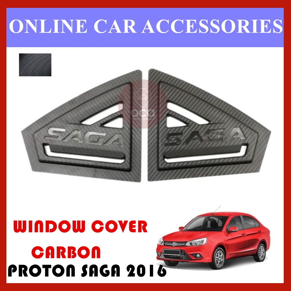 Proton Saga 2016 Triangle Mirror Panel Rear Side Window Cover Carbon 3D
