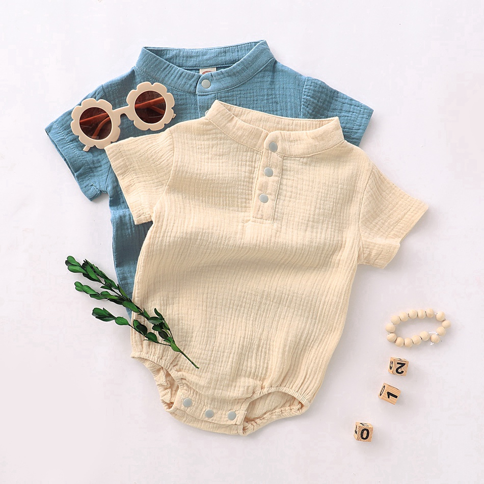 Raya Summer Newborn Baby Girl Cotton and Linen Soft Baby One Piece Infant Short Sleeve Buttons Romper Outfits